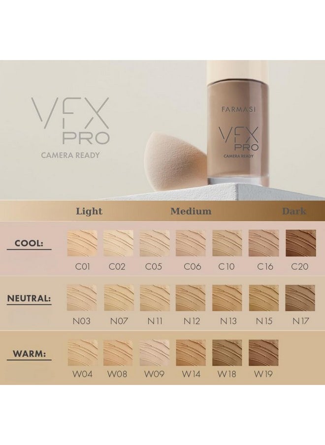 FARMASi Vfx Pro Foundation, Full Coverage Liquid Cream, Lightweight Long Lasting Coverage, Breathable Skin Moisturizer with Color True Matte Blending, Face Makeup, 1 fl. oz / 30 ml - Cool Light 01