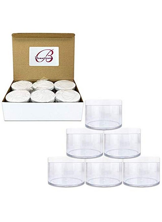 Beauticom 120g/120ml (4 Fl Oz) Thick Double Wall Leak-Proof Round Clear Plastic Jars with Flat Top Lids for Creams, Lotions, Powders, Glitters, and more… (Color: White Lid, Quantity: 6 Pieces)