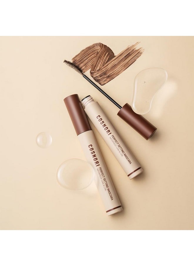 COSNORI Perfect Waterproof Mascara Long&Curl 02 Cozy Brown - Long-Lasting Smudge - Brown Mascara - Korea Waterproof Mascara, Long lash, Strong fixing, Silk Amino Acids - 0.23fl oz (7ml)