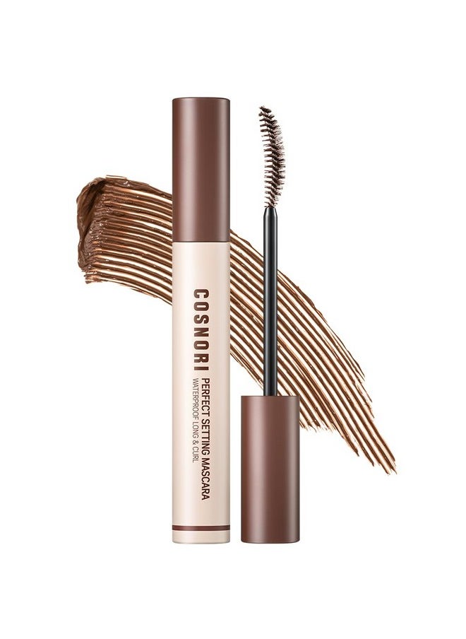 COSNORI Perfect Waterproof Mascara Long&Curl 02 Cozy Brown - Long-Lasting Smudge - Brown Mascara - Korea Waterproof Mascara, Long lash, Strong fixing, Silk Amino Acids - 0.23fl oz (7ml)