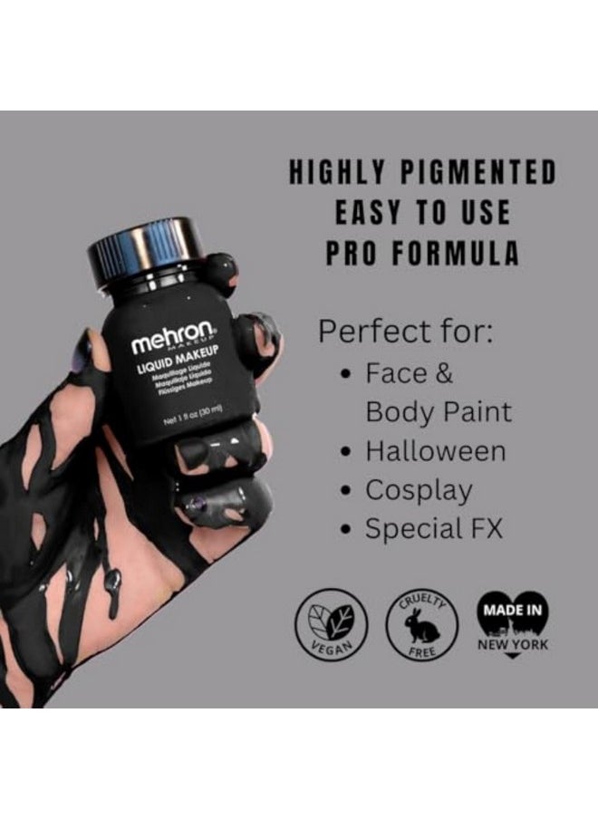 Mehron Makeup Liquid Makeup | Face Paint and Body Paint Perfect for Halloween, Cosplay I Air Brush Compatible Body Paint (1 oz) (BLACK)