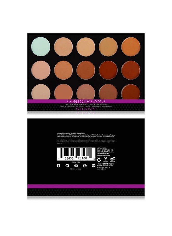 SHANY CONTOUR CAMO Professional Cream Foundation, Foundation Primer,Camouflage Concealer Makeup Palette - 15 Color Face Palette