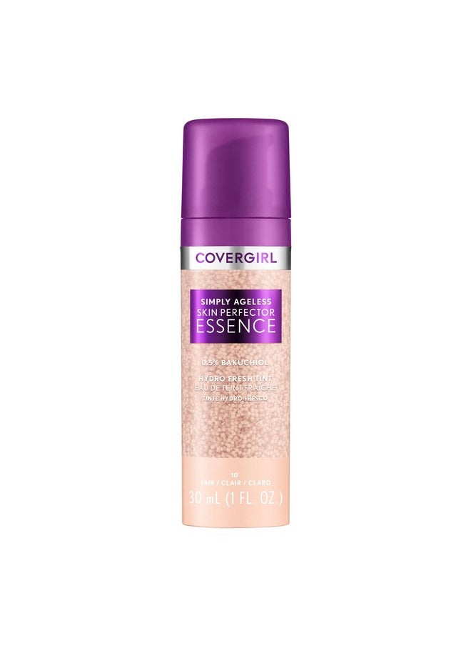 Covergirl Simply Ageless Skin Perfector Essence Foundation, 10 Fair, Tinted Skin Perfector, Skincare Makeup Hybrid, Sheer Tint, Radiant Finish, Skin-Like Finish, Vegan Formula, 1.0oz