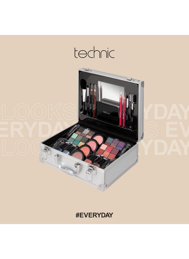 Technic 28 Pcs Carry All Full Make Up Kit In a Trunk Train Case Including Makeup Brushes, Eye Shadows, Nail Polish, Blushers, Lipsticks and More