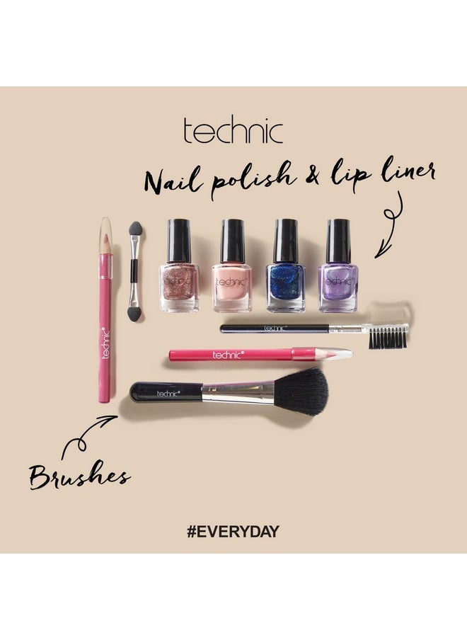 Technic 28 Pcs Carry All Full Make Up Kit In a Trunk Train Case Including Makeup Brushes, Eye Shadows, Nail Polish, Blushers, Lipsticks and More