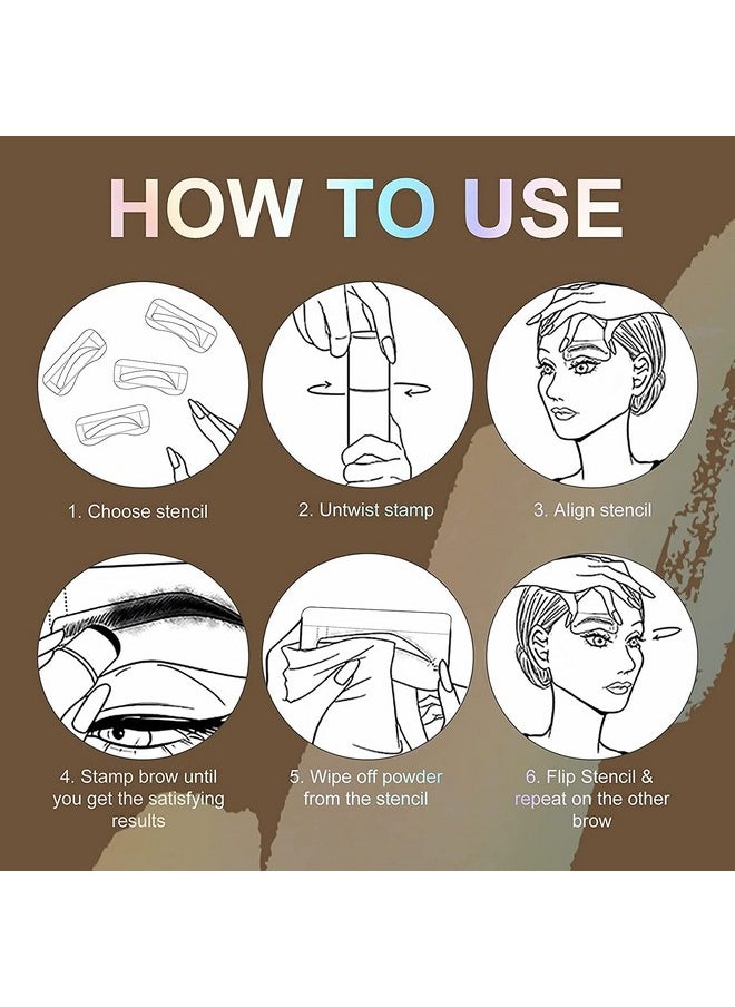 Eyebrow Stencil Kit, One Step Brow Powder Stamp Makeup with 10 Reusable Eyebrow Stencils＆2 Eyebrow Pen Brushes, Professional Waterproof Brow Powder Stamp (Dark Brown)