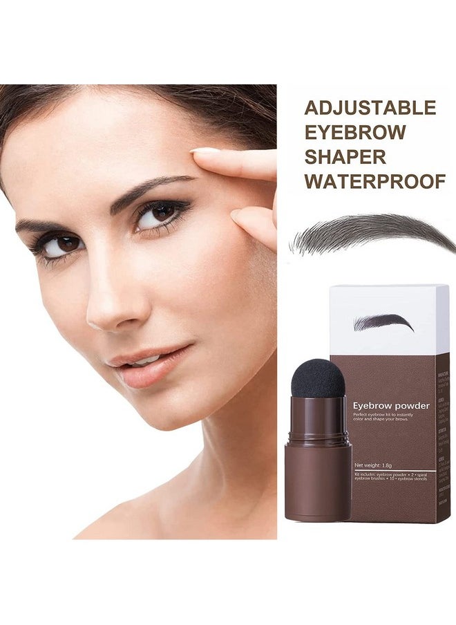 Eyebrow Stencil Kit, One Step Brow Powder Stamp Makeup with 10 Reusable Eyebrow Stencils＆2 Eyebrow Pen Brushes, Professional Waterproof Brow Powder Stamp (Dark Brown)
