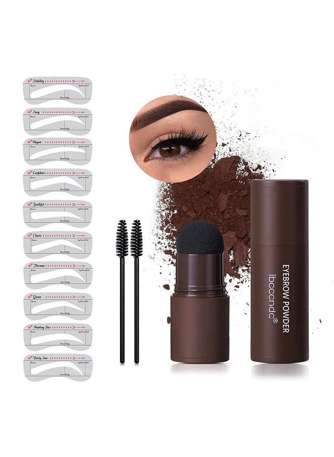Eyebrow Stencil Kit, One Step Brow Powder Stamp Makeup with 10 Reusable Eyebrow Stencils＆2 Eyebrow Pen Brushes, Professional Waterproof Brow Powder Stamp (Dark Brown)