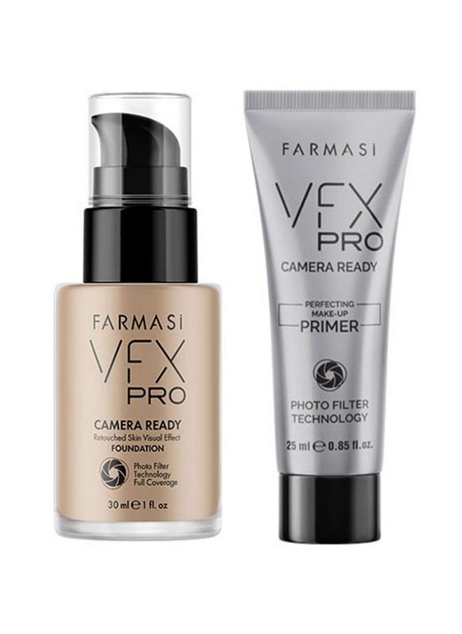 FARMASi VFX Pro Natural Beige and VFX Pro Primer Long Lasting Liquid Foundation Set, Skin Moisturizer Advanced Breathable Hydrating Full Coverage makeup for Face Makeup Set