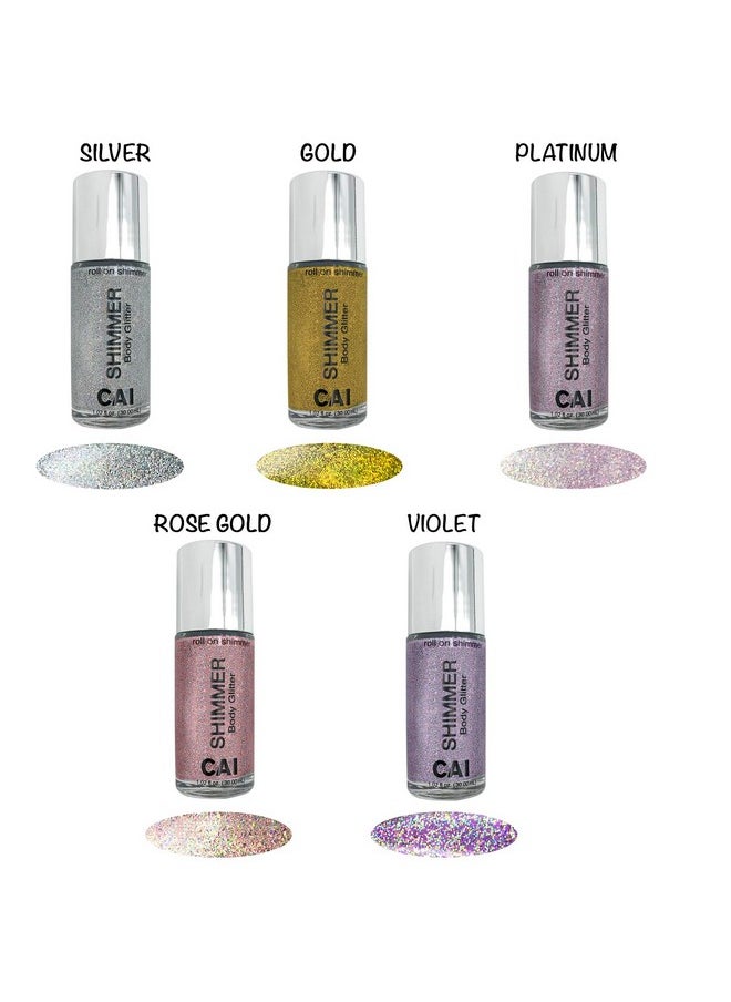 Body Glitter Gel- Face, Body & Hair (5 Pk Stardust Unicorn) Iridescent Holograph Roll-on 1 oz | Cosmetic-Grade Makeup, Apply Without Glue, Easy to Take Off & Keep Skin Clean - for Concerts & Raves