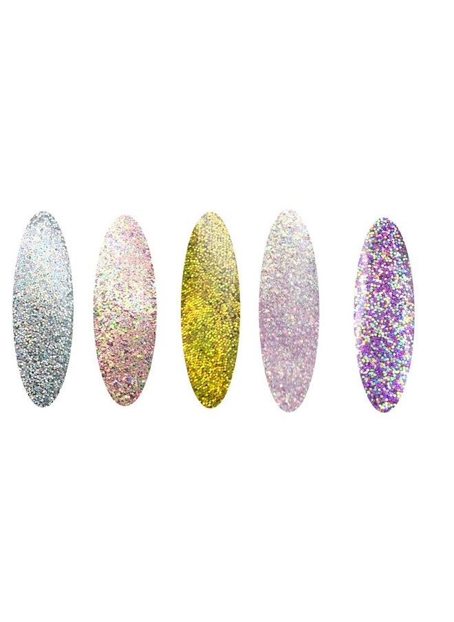 Body Glitter Gel- Face, Body & Hair (5 Pk Stardust Unicorn) Iridescent Holograph Roll-on 1 oz | Cosmetic-Grade Makeup, Apply Without Glue, Easy to Take Off & Keep Skin Clean - for Concerts & Raves