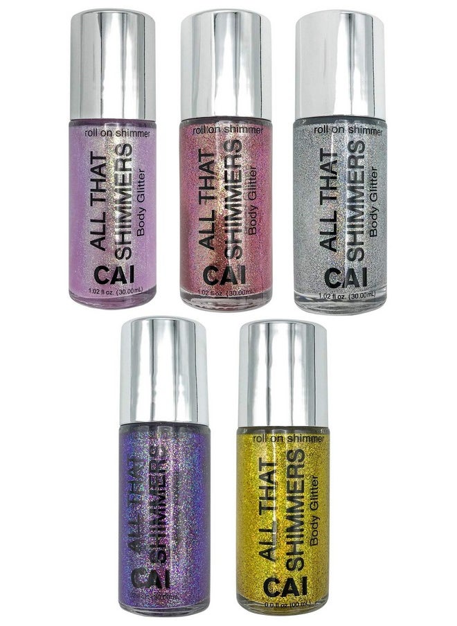 Body Glitter Gel- Face, Body & Hair (5 Pk Stardust Unicorn) Iridescent Holograph Roll-on 1 oz | Cosmetic-Grade Makeup, Apply Without Glue, Easy to Take Off & Keep Skin Clean - for Concerts & Raves