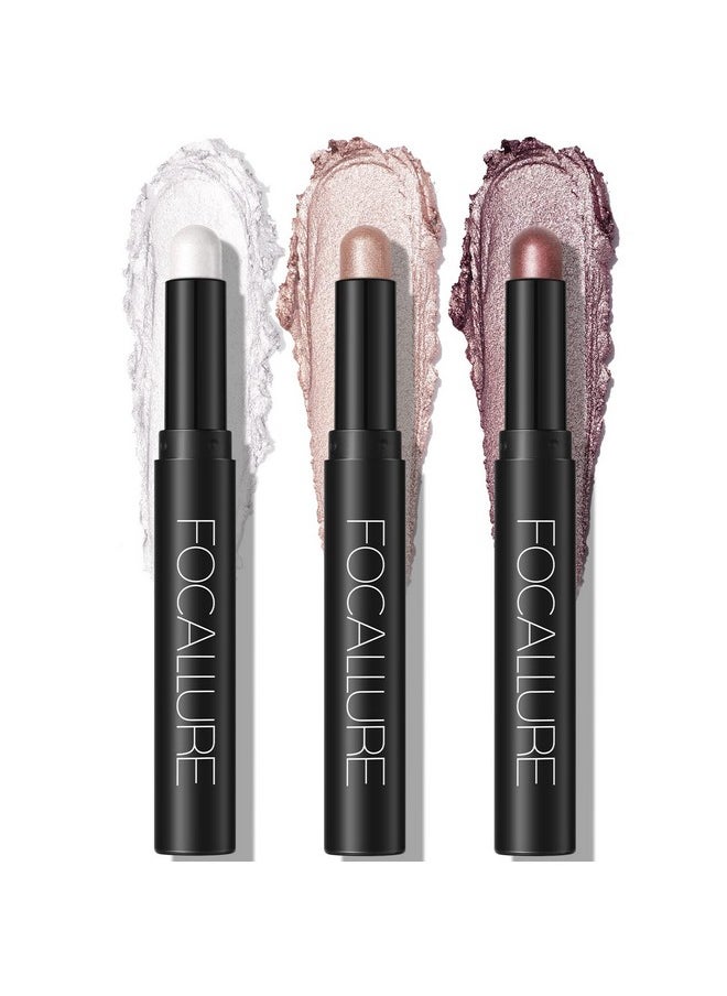 FOCALLURE 3 Pcs 2 in 1 Eyeshadow and Eyeliner Pen, Shimmer Eye Shadow Pencil, High Pigmented Eyeshadow, Highlighter Eye Liner, Multi-Dimensional eyes Look, FA38-11116-123