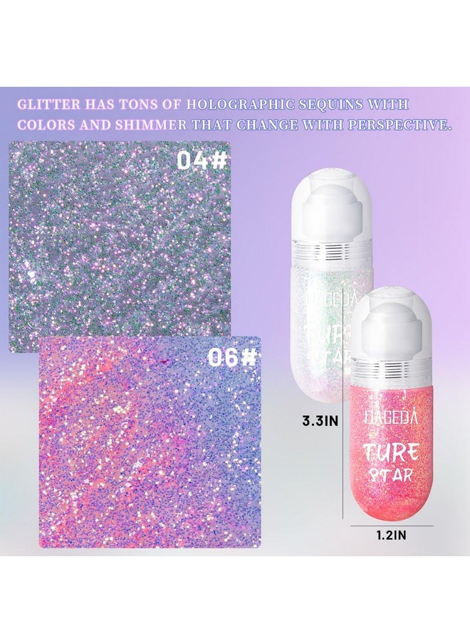 DAGEDA 2Colors Roll-on Body Glitter Gel for Body, Hair, Face, Holographic Glitter Makeup for Rave Accessories, Body Shimmer Hair Glitter Gel for Halloween Makeup(Sparkling Pink+Pink)