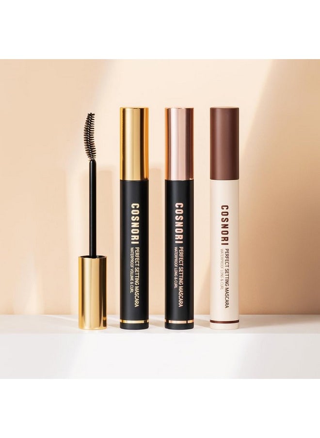 COSNORI Perfect Setting Waterproof Mascara Volume & Curl - Volumizing Mascara Black - Thicker, Voluminous Eyelashes - Waterproof, Smudge Proof, Clump Free - Irritation Free Tested, 0.24 fl.oz.