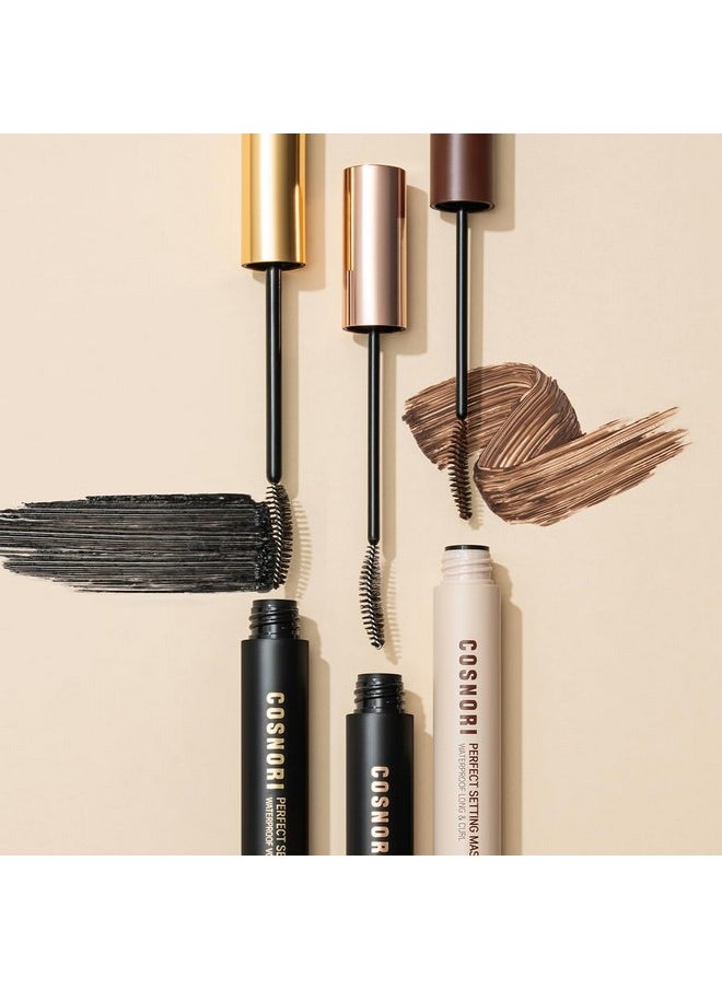 COSNORI Perfect Setting Waterproof Mascara Volume & Curl - Volumizing Mascara Black - Thicker, Voluminous Eyelashes - Waterproof, Smudge Proof, Clump Free - Irritation Free Tested, 0.24 fl.oz.