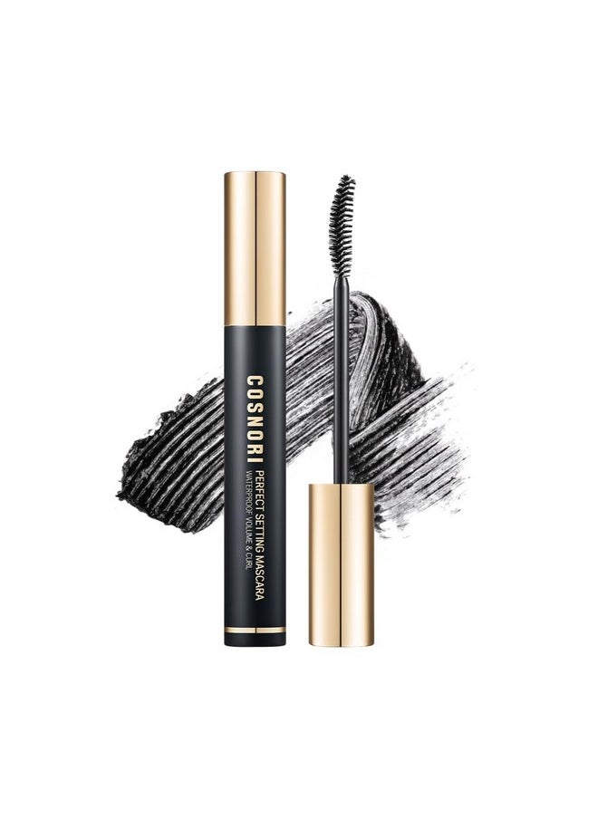 COSNORI Perfect Setting Waterproof Mascara Volume & Curl - Volumizing Mascara Black - Thicker, Voluminous Eyelashes - Waterproof, Smudge Proof, Clump Free - Irritation Free Tested, 0.24 fl.oz.