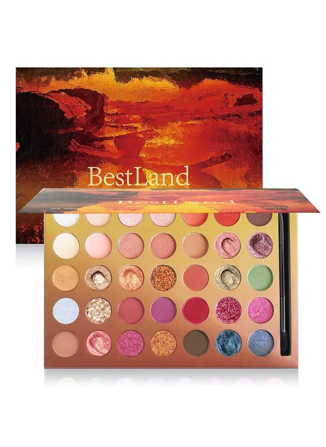 BestLand Pro 35 Colors Glitter Eyeshadow Palette with Eyeshadow Brush，Highly Pigmented Pressed Soft Creamy Metallic Matte Shimmer Naked Eye Shadow Powder Makeup Palette Set