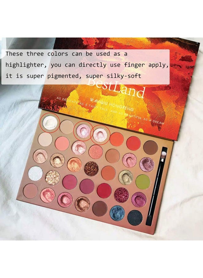 BestLand Pro 35 Colors Glitter Eyeshadow Palette with Eyeshadow Brush，Highly Pigmented Pressed Soft Creamy Metallic Matte Shimmer Naked Eye Shadow Powder Makeup Palette Set