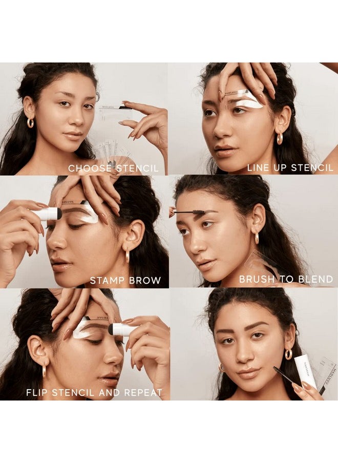 MADLUVV Eyebrow Stencil Kit - Easy-to-Use, Natural Look, 9 Popular Shapes, Used by Professionals - Includes Stamp, Stencils, Spoolie, and Travel Bag (Dark Brown)