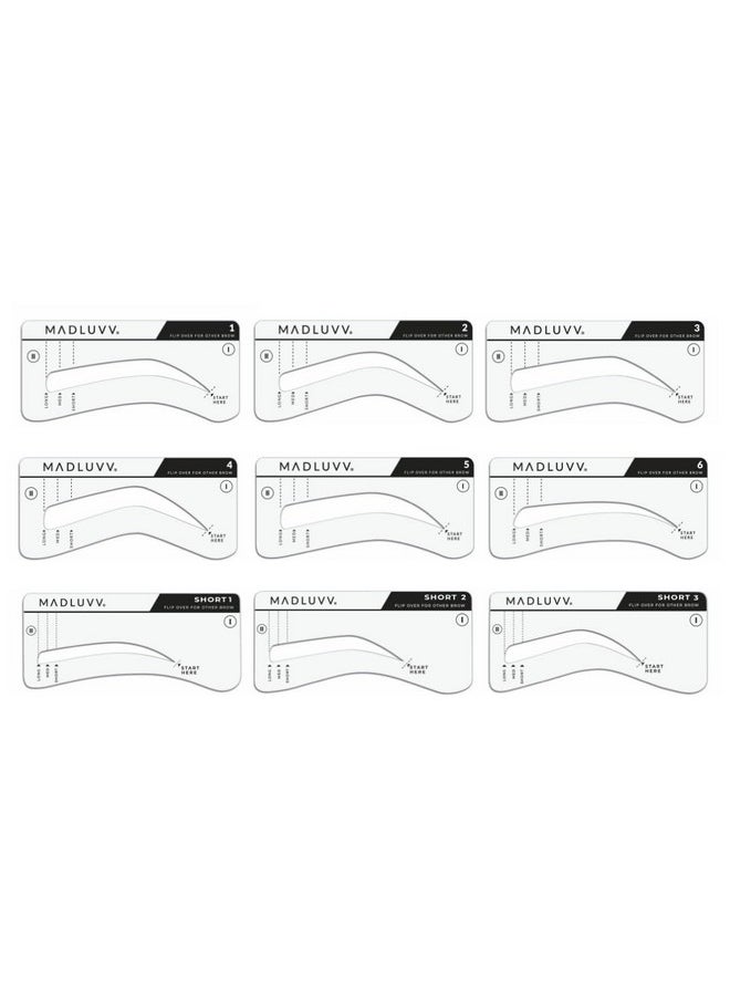 MADLUVV Eyebrow Stencil Kit - Easy-to-Use, Natural Look, 9 Popular Shapes, Used by Professionals - Includes Stamp, Stencils, Spoolie, and Travel Bag (Dark Brown)