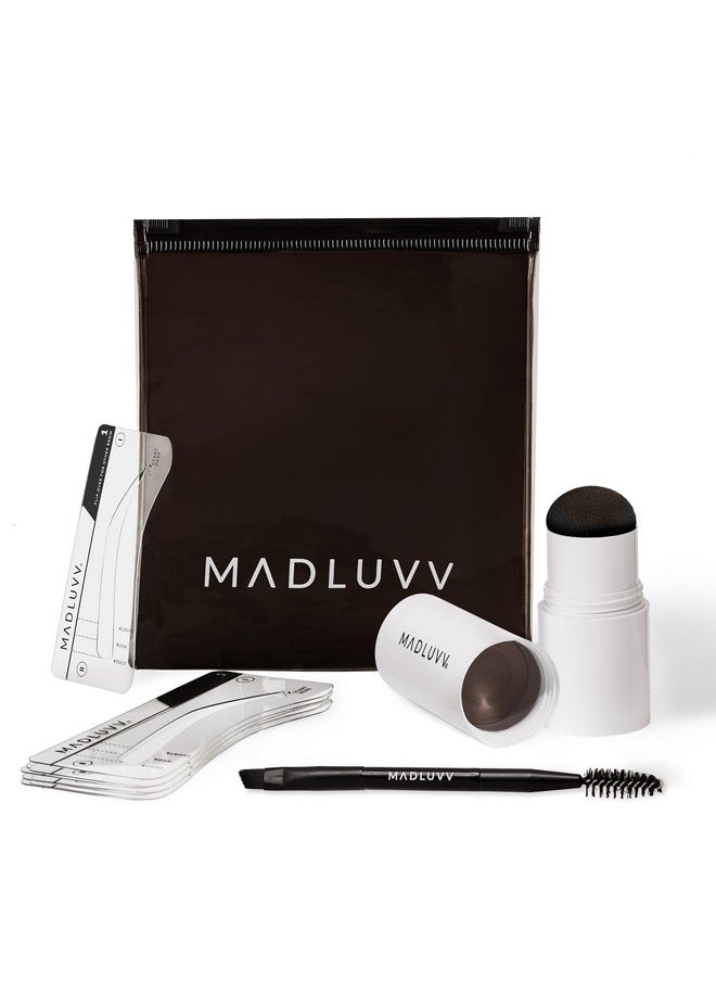 MADLUVV Eyebrow Stencil Kit - Easy-to-Use, Natural Look, 9 Popular Shapes, Used by Professionals - Includes Stamp, Stencils, Spoolie, and Travel Bag (Dark Brown)