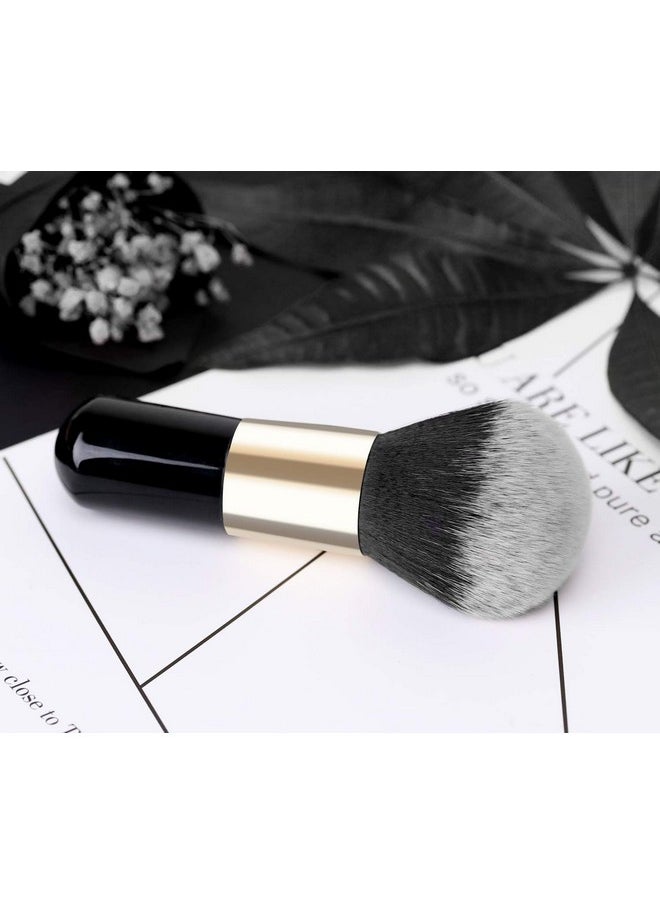 Luxspire Powder Makeup Brush, Flat Kabuki Brush, Single Large Makeup Brush Soft Face Mineral Powder Foundation Brush Blush Brush for Blending Makeup, Black & Gold