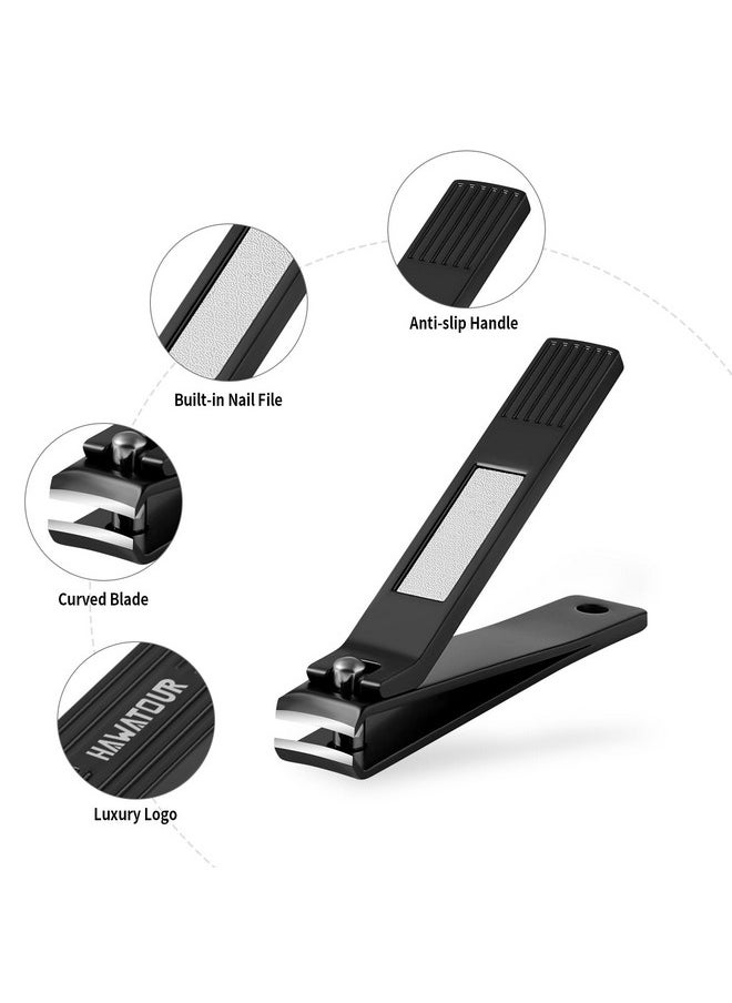 HAWATOUR Nail Clippers Set, Ultra Sharp Curved Blade Fingernail and Toenail Clipper Cutters with Visibly Tin Case, Squares and Stripes, Black
