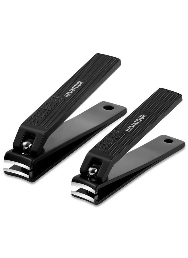HAWATOUR Nail Clippers Set, Ultra Sharp Curved Blade Fingernail and Toenail Clipper Cutters with Visibly Tin Case, Squares and Stripes, Black