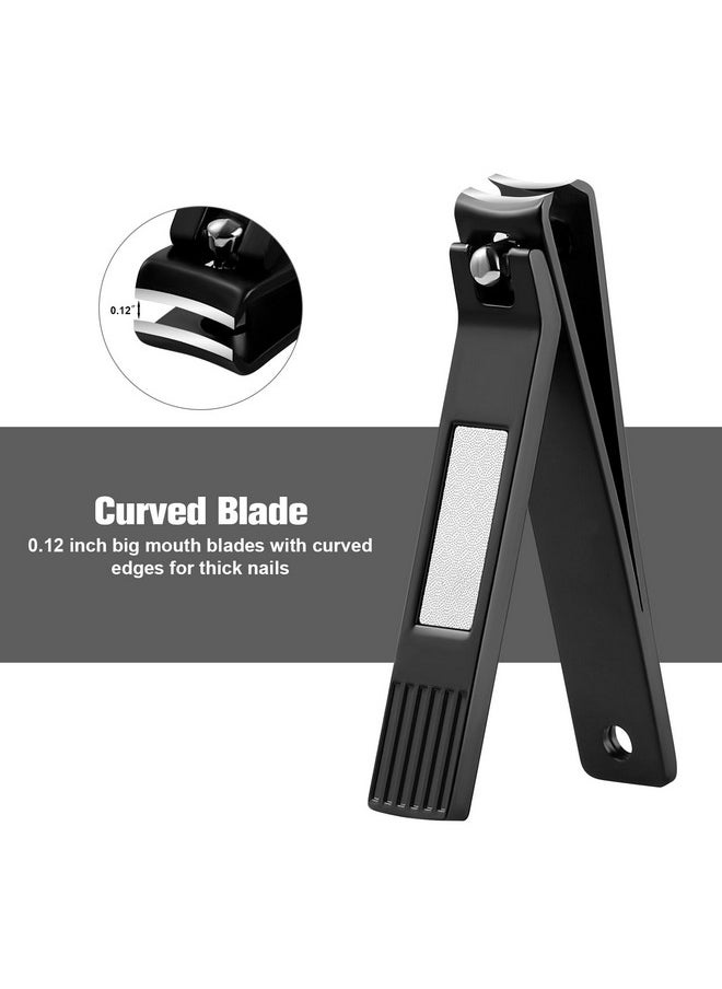 HAWATOUR Nail Clippers Set, Ultra Sharp Curved Blade Fingernail and Toenail Clipper Cutters with Visibly Tin Case, Squares and Stripes, Black