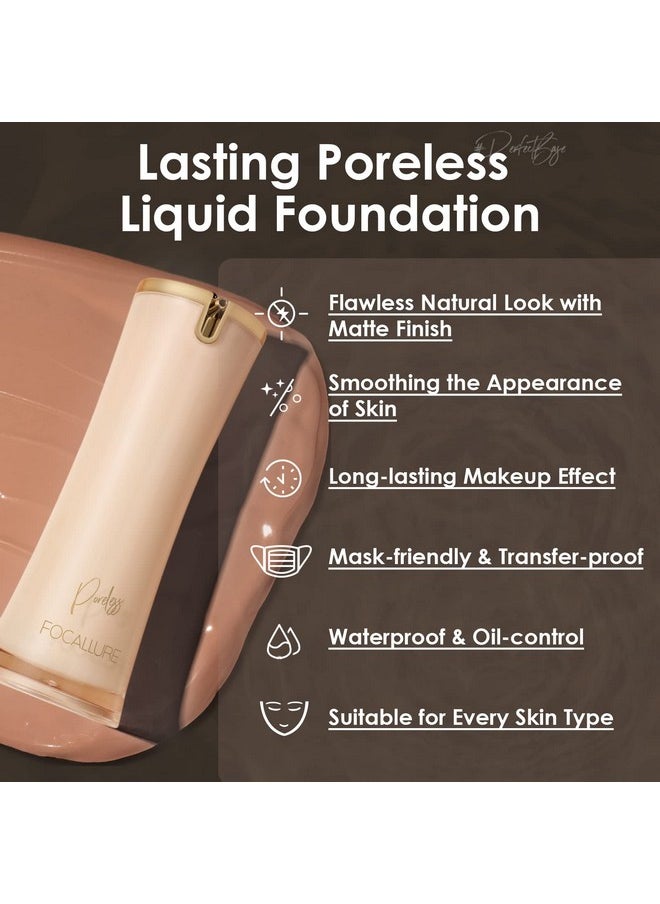 FOCALLURE PerfectBase Lasting Poreless Liquid Foundation, Medium to Full Coversage with Matte Finish, Covers Blemishes & Under-Eye Circles for All Skin Types, WP21 CASHEW