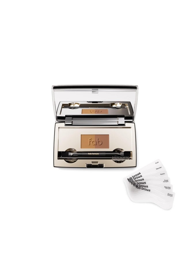 Fab Brows Duo Eyebrow Kit, Ultimate Brow Stencil Kit with Compact Powder Mirror and Eyebrow Shaper, Waterproof Eye Makeup Contour Palette Set for Eyebrow, Eyebrow Cosmetics, (Light/Medium Brown)