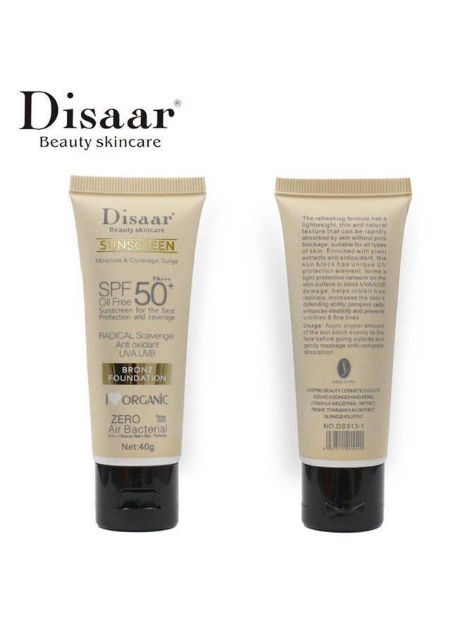 DISAAR BEAUTY Sunscreen Foundation Face Cream Body Skin Protection Anti-Aging Oil Control Moisturizing Care Removes Peeling 40g PA+++ SPF 50+
