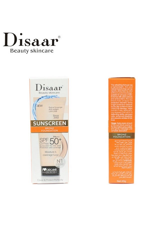 DISAAR BEAUTY Sunscreen Foundation Face Cream Body Skin Protection Anti-Aging Oil Control Moisturizing Care Removes Peeling 40g PA+++ SPF 50+