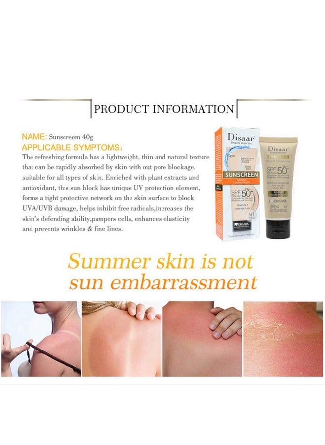 DISAAR BEAUTY Sunscreen Foundation Face Cream Body Skin Protection Anti-Aging Oil Control Moisturizing Care Removes Peeling 40g PA+++ SPF 50+