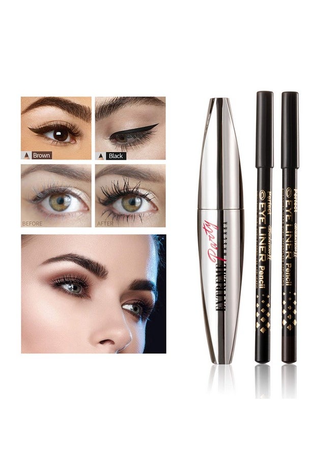 Wismee Mascara Eye Liner Eye Makeup Set Waterproof Liquid Eye Liner Stamp Mascara Black volume and length Eyelash Quick Drying Long Lasting Eye liner Pencil Cosmetic Kit with Sharpener for Women Girls
