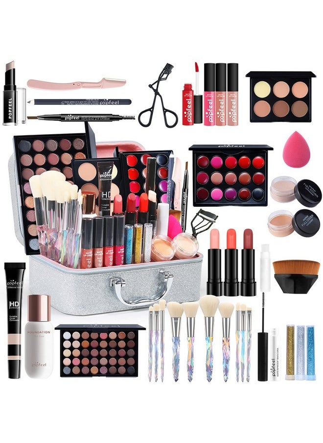 Pure Vie All-in-One Holiday Gift Surprise Makeup Set Essential Starter Bundle Include Eyeshadow Palette Lipstick Concealer Blush Mascara Eyeliner Face Powder Lipgloss Brush - Full Makeup Kit for Women