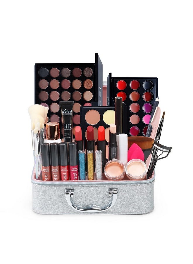 Pure Vie All-in-One Holiday Gift Surprise Makeup Set Essential Starter Bundle Include Eyeshadow Palette Lipstick Concealer Blush Mascara Eyeliner Face Powder Lipgloss Brush - Full Makeup Kit for Women