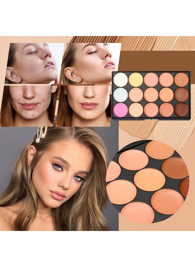 Pure Vie 15 Colors Cosmetics Cream Contour and Highlighting Makeup Kit, Color Correcting Cream Concealer Camouflage Makeup Palette + 11 Pcs Foundation Powder Concealer Eye Shadows Makeup Brushs