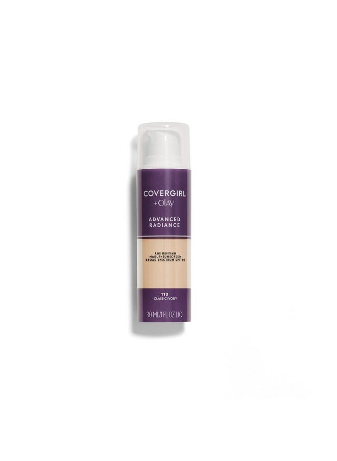 COVERGIRL Advanced Radiance Age Defying Liquid Foundation in Classic Ivory, Hides Wrinkles & Lines, Sensitive Skin Safe, Packaging May Vvary