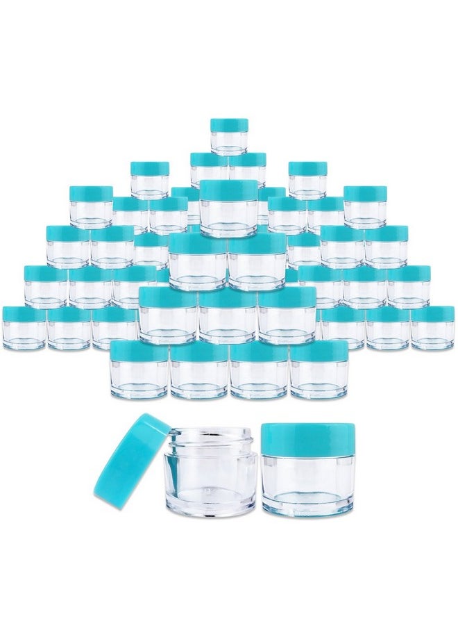 Beauticom® 7 Gram / 7 ML (Quantity: 60 Pieces) Thick Wall Round Leak Proof Clear Acrylic Jars with Teal Lids for Beauty, Cream, Cosmetics, Salves, Scrubs