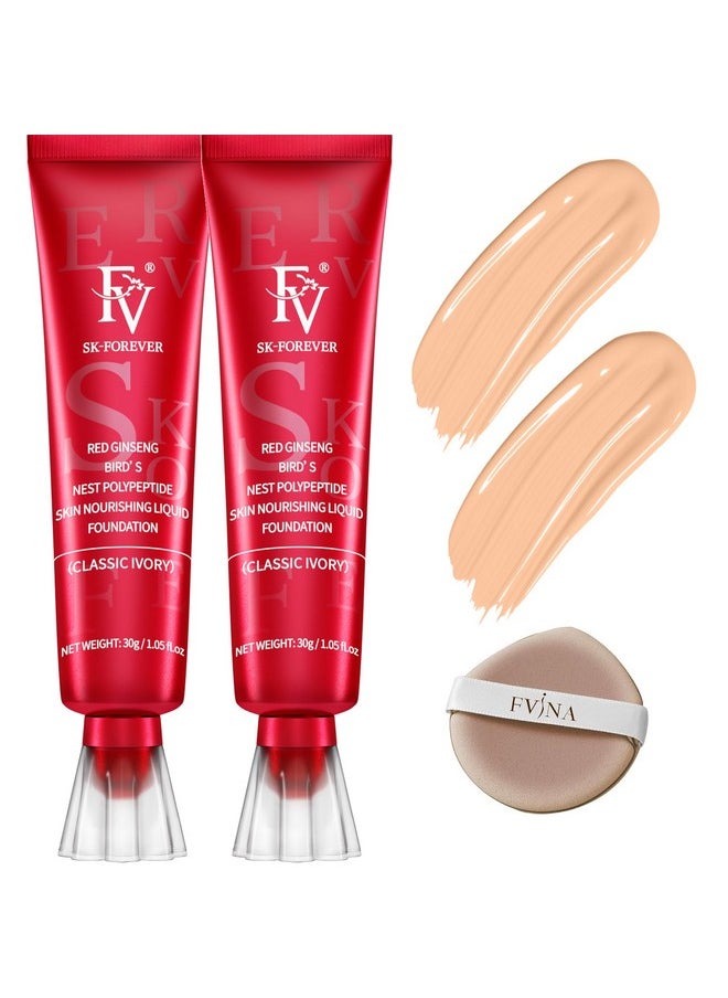 FV 2 Pack Waterproof Foundation, Lightweight & Medium Coverage Foundation with Matte Finish, Oil Control Long Lasting Liquid Foundation Makeup for Oily Normal Skin (Classic Ivory, 1.05 fl.oz)