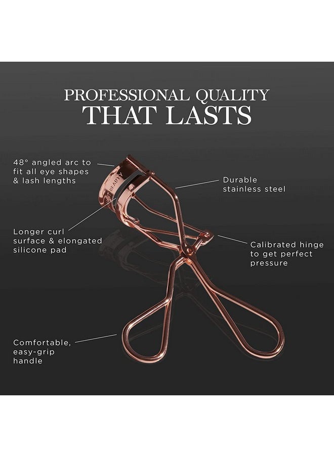 Brilliant Beauty Eyelash Curler with Satin Bag & Refill Pads - Award Winning - No Pinching, Just Dramatically Curled Eyelashes for a Lash Lift in Seconds (Rose Gold)