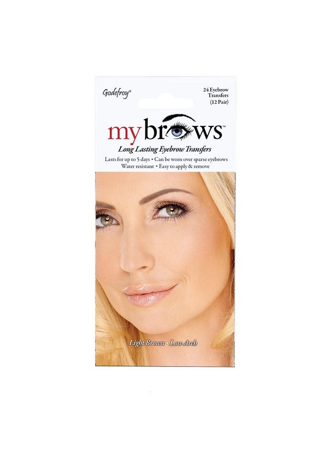 Godefroy MyBrows Long Lasting Eyebrow Transfers, Low Arch, Light Brown, 12-Pairs of Brows