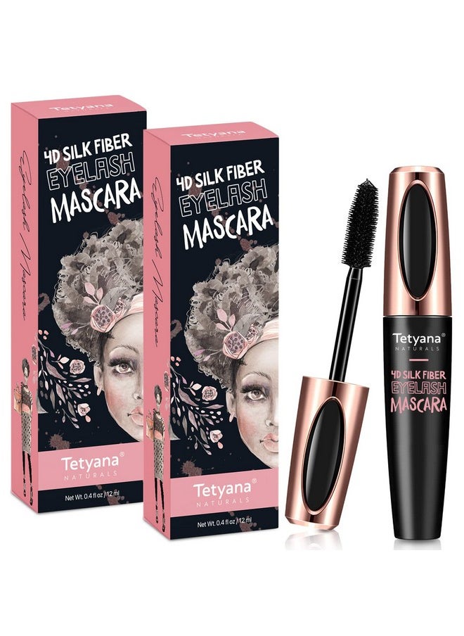 Tetyana naturals Mascara Black Volume and Length, 4D Silk Fiber Lash Mascara Waterproof, Smudge-proof, Hypoallergenic Formula for Your Longer, Thicker, Voluminous Eyelashes, 2 Pack