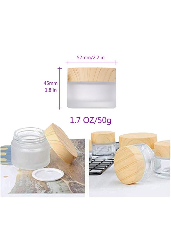 Healthcom 50 Gram/50 ml Empty Sample Jars Round Frosted Glass Bottle Cosmetic Cream Jar Wood Grain Lid Cosmetic Container Glass Cream Box Refillable Cream Pot Jars for Lip Balm Lotion Eyeshadow,4 Pack