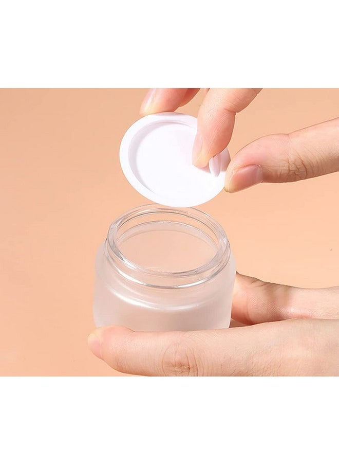 Healthcom 50 Gram/50 ml Empty Sample Jars Round Frosted Glass Bottle Cosmetic Cream Jar Wood Grain Lid Cosmetic Container Glass Cream Box Refillable Cream Pot Jars for Lip Balm Lotion Eyeshadow,4 Pack