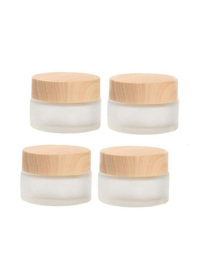 Healthcom 50 Gram/50 ml Empty Sample Jars Round Frosted Glass Bottle Cosmetic Cream Jar Wood Grain Lid Cosmetic Container Glass Cream Box Refillable Cream Pot Jars for Lip Balm Lotion Eyeshadow,4 Pack