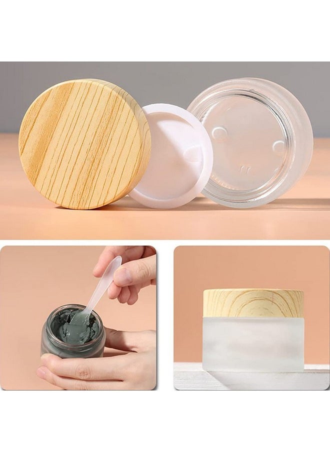 Healthcom 50 Gram/50 ml Empty Sample Jars Round Frosted Glass Bottle Cosmetic Cream Jar Wood Grain Lid Cosmetic Container Glass Cream Box Refillable Cream Pot Jars for Lip Balm Lotion Eyeshadow,4 Pack
