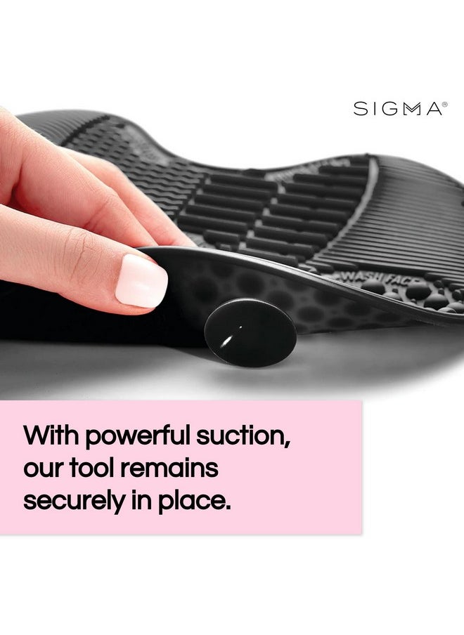 Sigma Beauty Makeup Brush Cleaner Mat - Sigma Spa Express Silicone Makeup Brush Cleaning Mat with Suction Cups for Cleaning Makeup Brushes, Compact Design Fit for Any Travel Makeup Kit (Black)